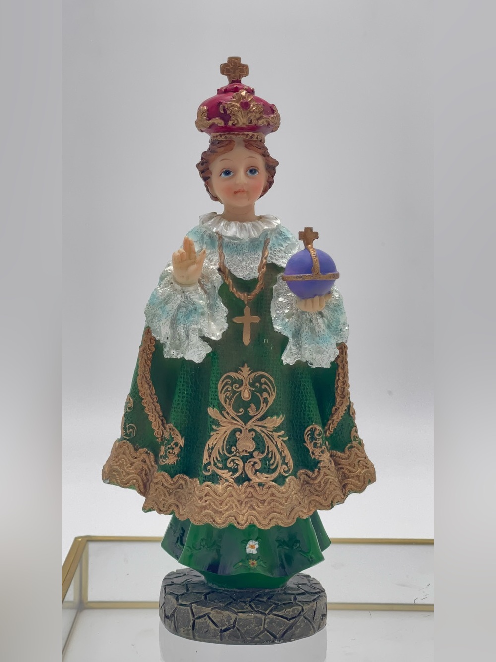 Religious Jesus Resin Figurine in Green and Purple - Adeline collection